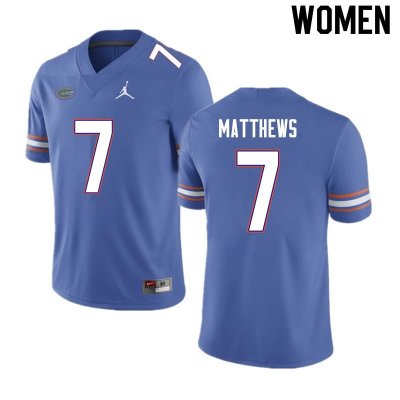 Women's Florida Gators #7 Luke Matthews NCAA Nike Blue Authentic Stitched College Football Jersey GIR5062IK